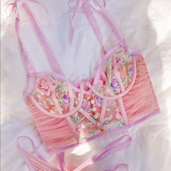 FOR LOVE & LEMONS Pastel Watercolor Rose Bustier - Picture 4 of 13